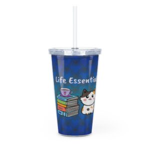 Life Essentials - Cats, Coffee, Books Tumbler with Straw