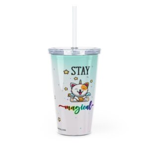 Stay Magical Cat Plastic Tumbler with Straw