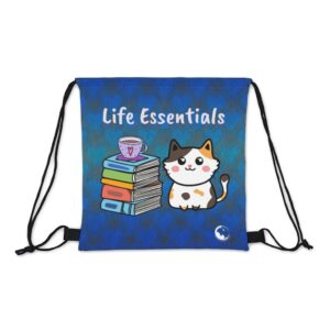 Coffee, Cats, and Books Drawstring Bag